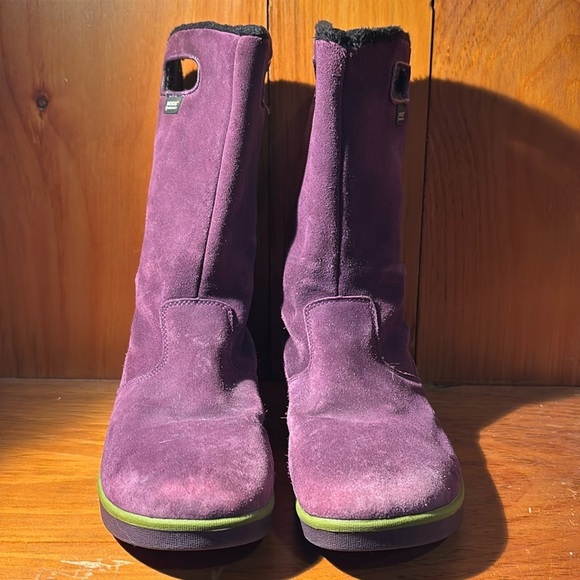 Bogs Boga Purple Green Suede Leather Fleece Lined Waterproof Winter Boots Size 6 - Picture 2 of 9